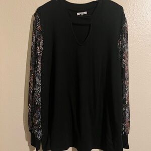 Black Top with Patterned Sleeves